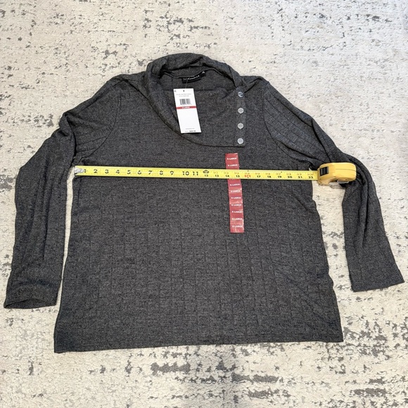 NWT- Rafaella Dark Heather Gray Cowl Neck Top Button Sweater Sz XL - Picture 6 of 12
